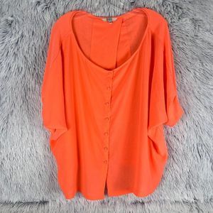 BB Dakota Blouse Womans Large Neon Orange Annerose Puff Off Weekend Ruffle Top